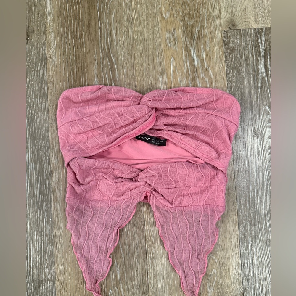Pink Textured Strapless Top